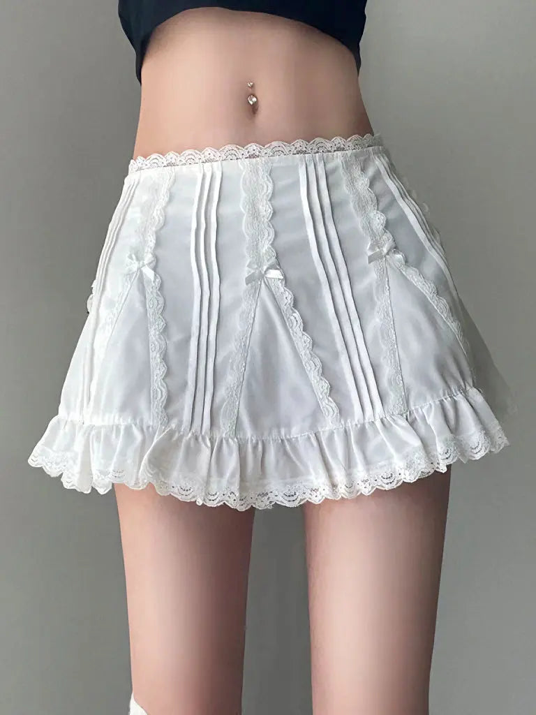 'White Dress' Low Waist Bow Tie Cottage Mini Skirt