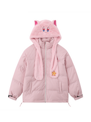 'Who Loves Kirby' Kawaii Hooded Puffer Coat