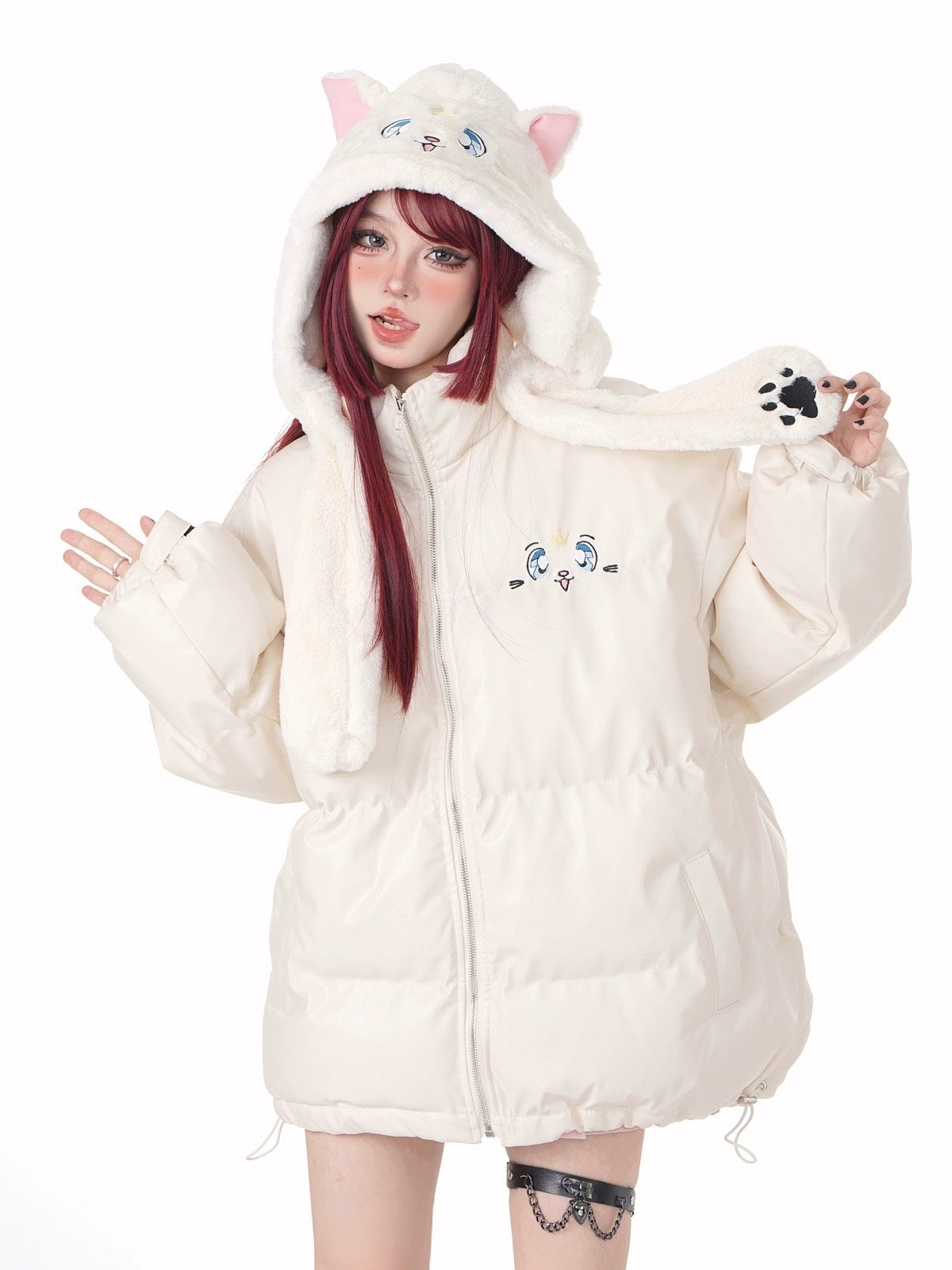 'Who Loves Kirby' Kawaii Hooded Puffer Coat