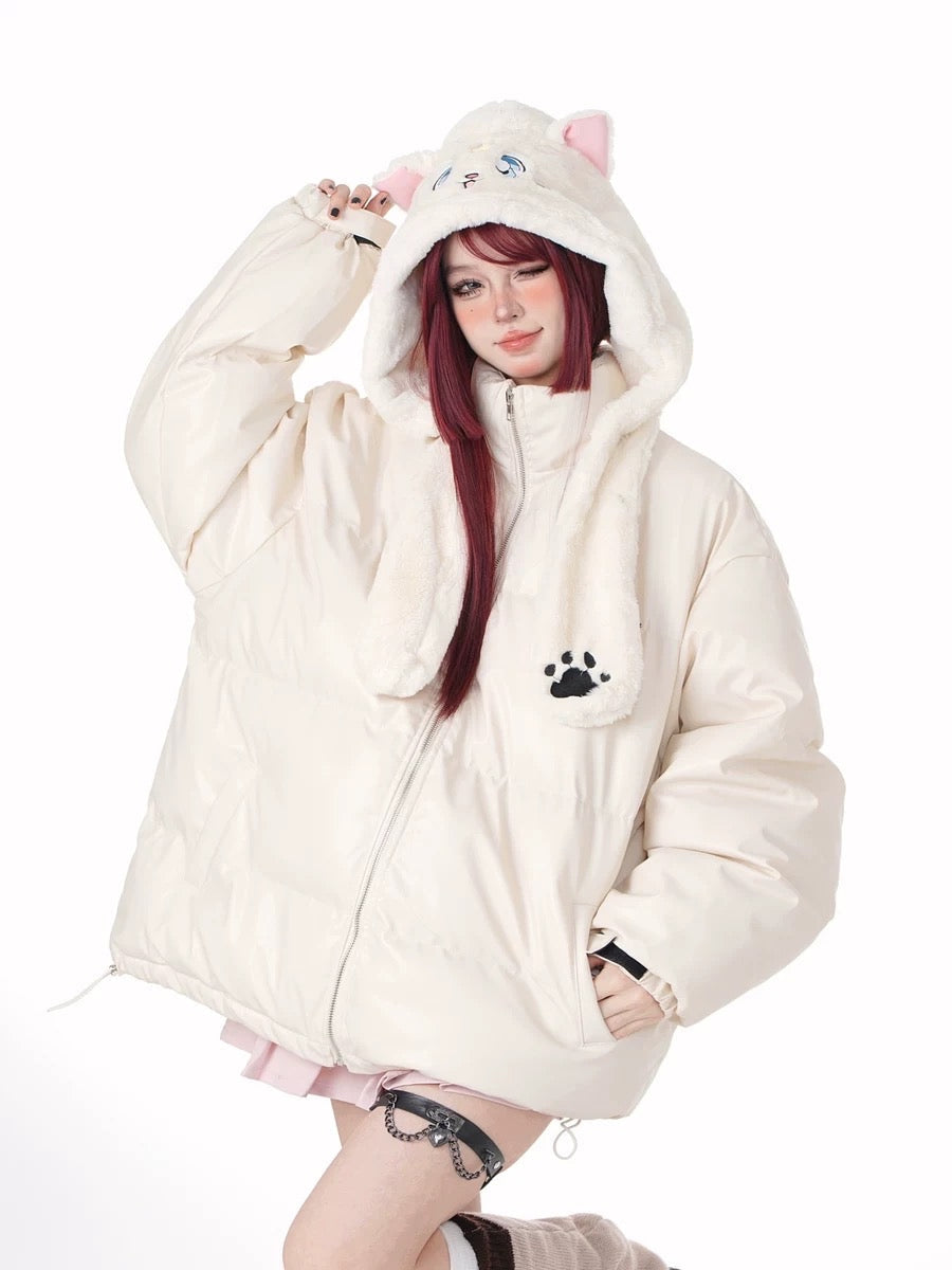 'Who Loves Kirby' Kawaii Hooded Puffer Coat