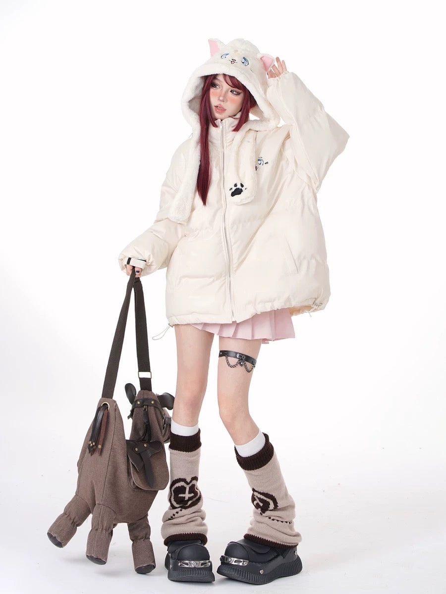 'Who Loves Kirby' Kawaii Hooded Puffer Coat