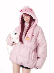 'Who Loves Kirby' Kawaii Hooded Puffer Coat