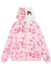 'Wild Kitty' Kawaii Kitty Face Zipped Oversized  Hoodie