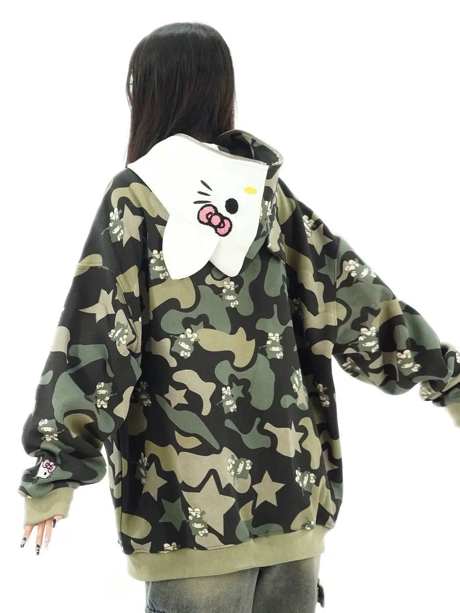 'Wild Kitty' Kawaii Kitty Face Zipped Oversized  Hoodie