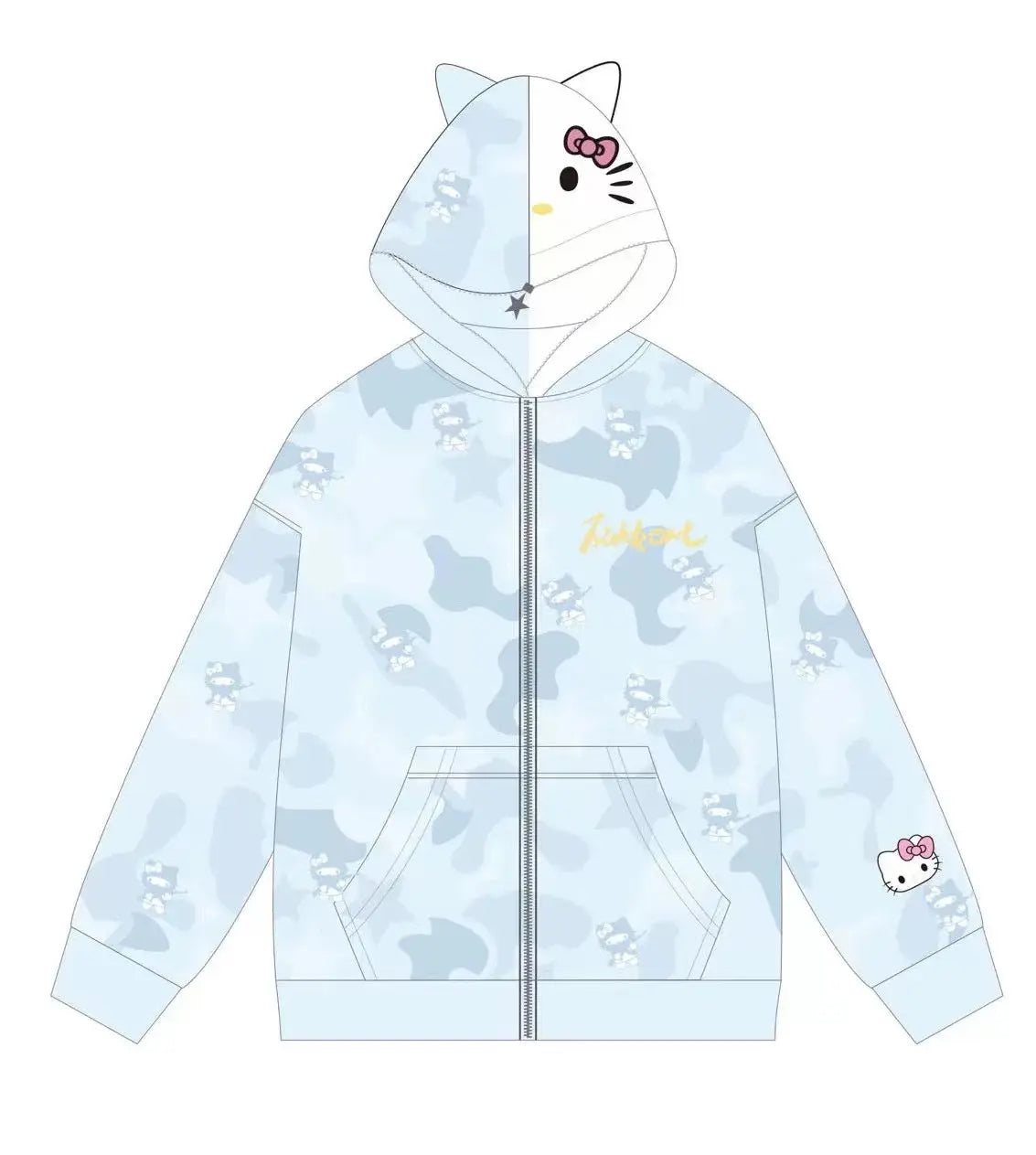 'Wild Kitty' Kawaii Kitty Face Zipped Oversized  Hoodie