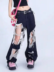 'Wild One' Grunge Punk Ripped Denim Pants