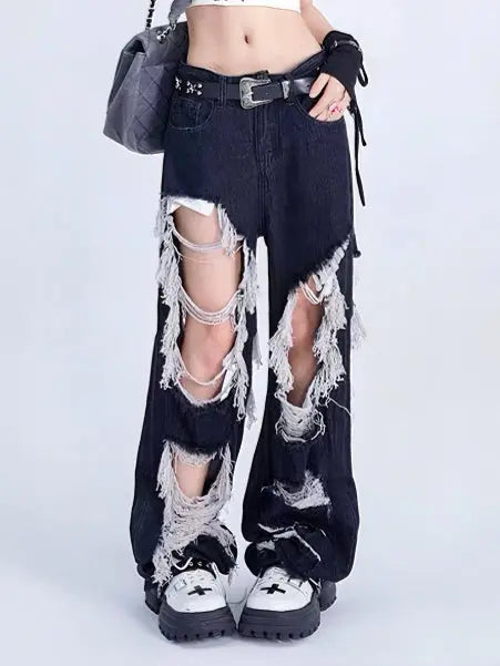 'Wild One' Grunge Punk Ripped Denim Pants