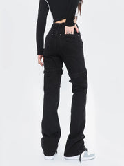 'Wires' Dark Denim Buckle Cross Strap Jeans