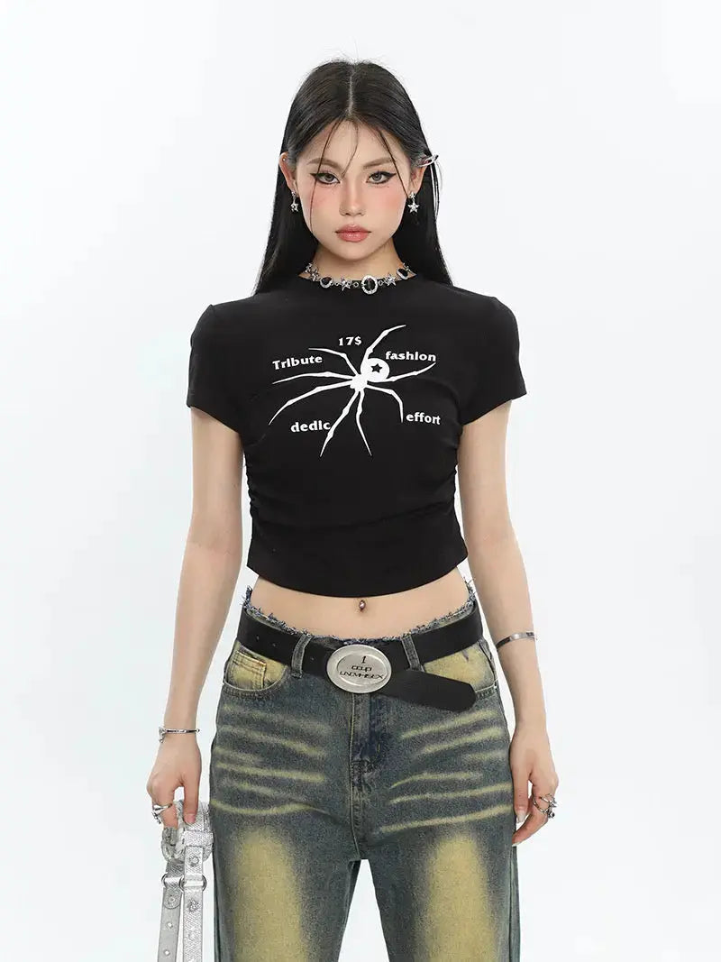 'Wonder' Spider Prints Grunge High Waisted T-shirt