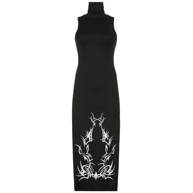 'Written Spells' Gothic Turtleneck Sleeveless Dress