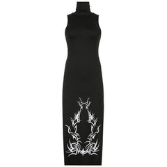 'Written Spells' Gothic Turtleneck Sleeveless Dress