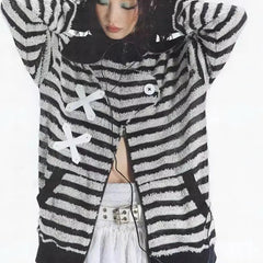 'XOXO' Grunge Striped Zip Up Jacket