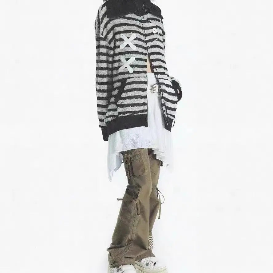 'XOXO' Grunge Striped Zip Up Jacket