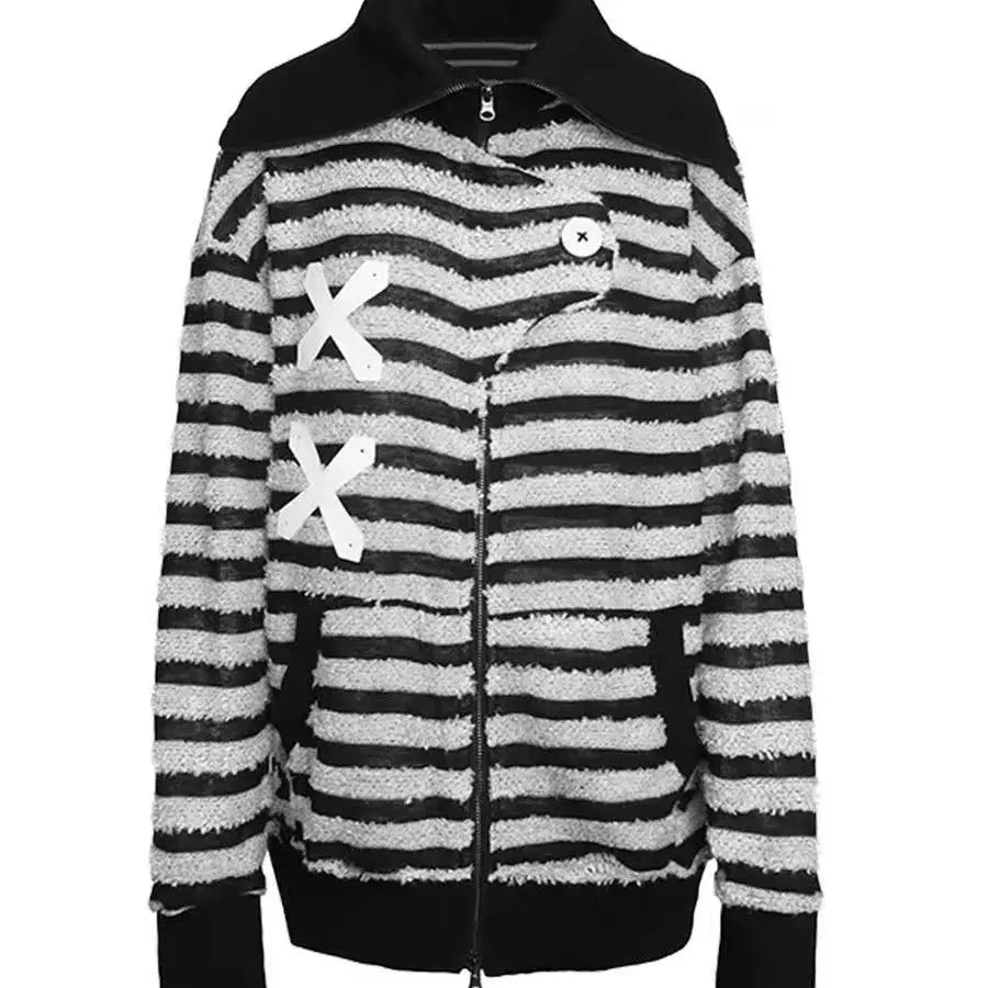 'XOXO' Grunge Striped Zip Up Jacket