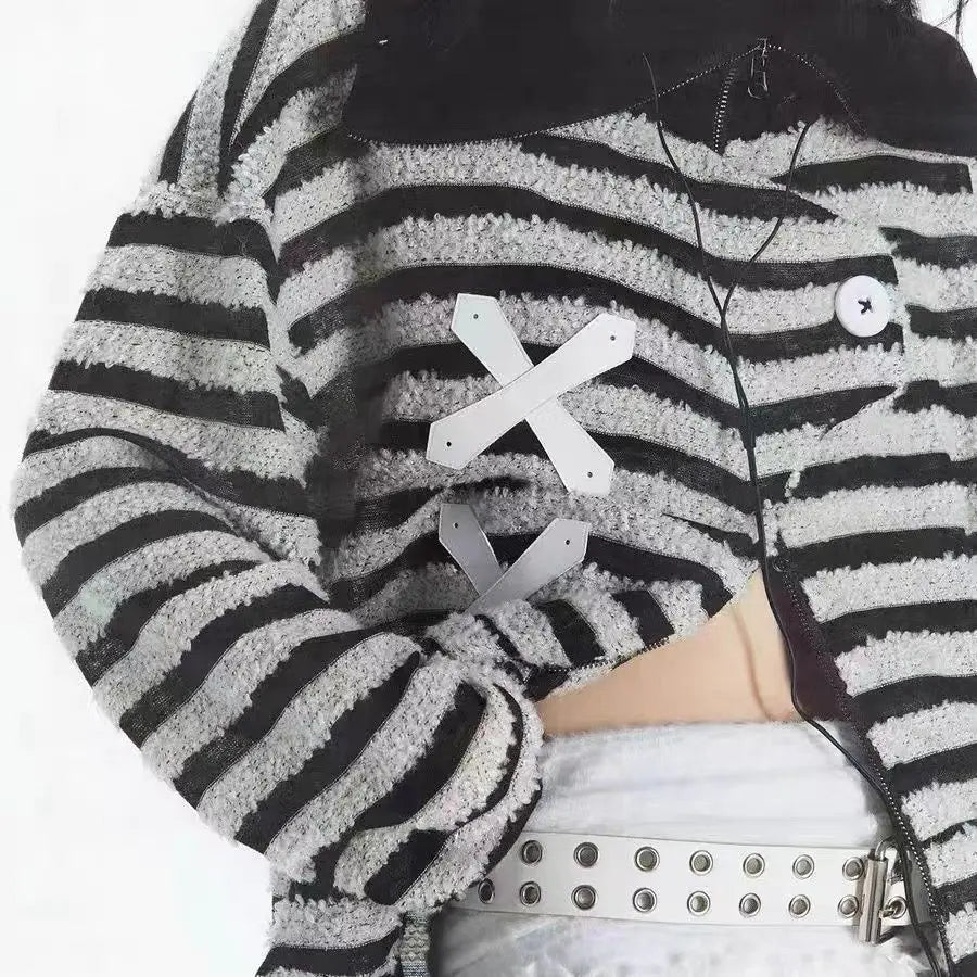 'XOXO' Grunge Striped Zip Up Jacket