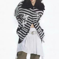 'XOXO' Grunge Striped Zip Up Jacket