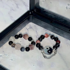 'Yin & Yang' Alt Jade Beads Rings Set