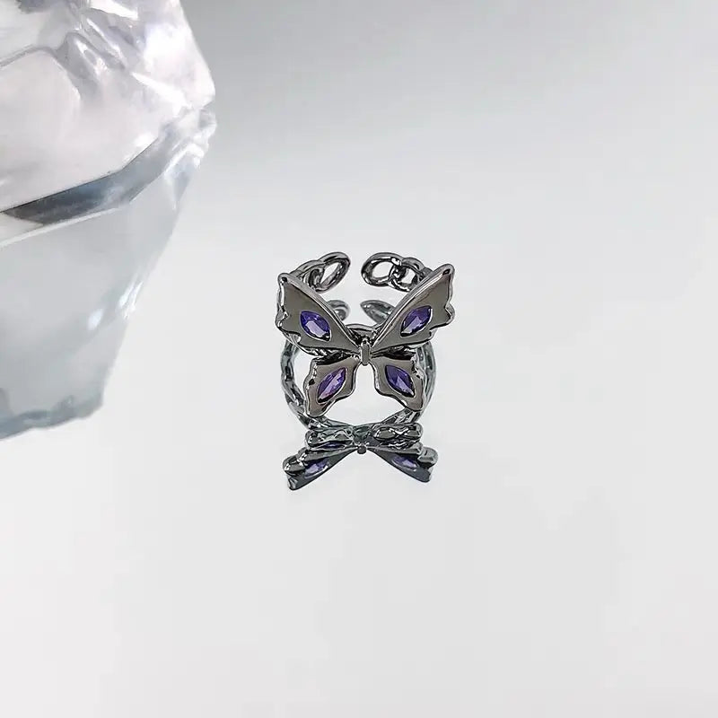 'Yume' Purple Stone Butterfly Rings