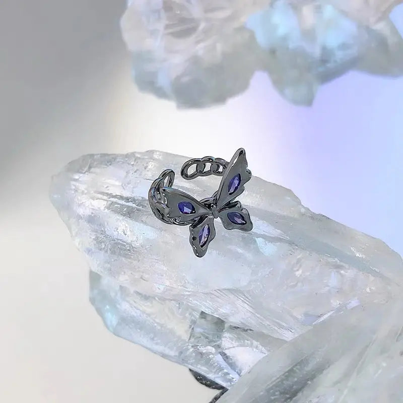 'Yume' Purple Stone Butterfly Rings