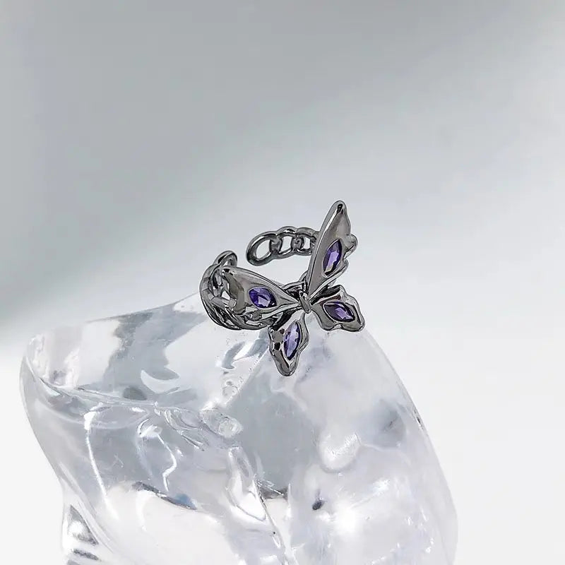 'Yume' Purple Stone Butterfly Rings