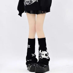 'Yuri' Kawaii Goth Skull Pattern Leg Warmers