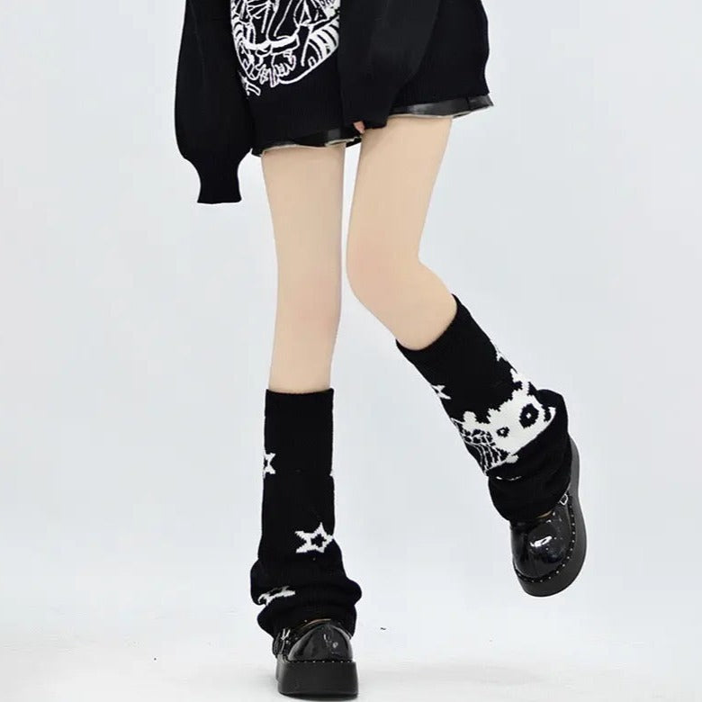 'Yuri' Kawaii Goth Skull Pattern Leg Warmers