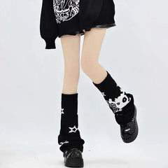 'Yuri' Kawaii Goth Skull Pattern Leg Warmers