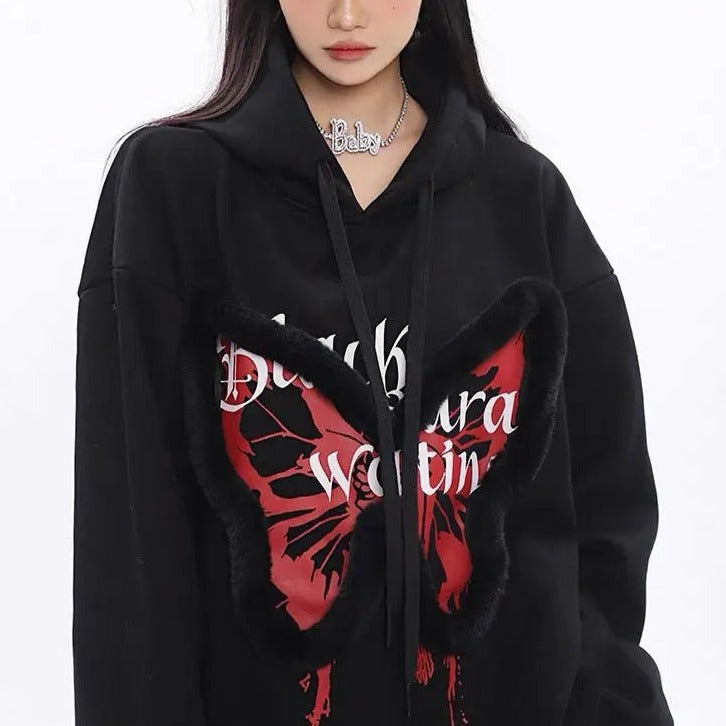 'Zeltus' Fluffy Butterfly Pattern Hoodie