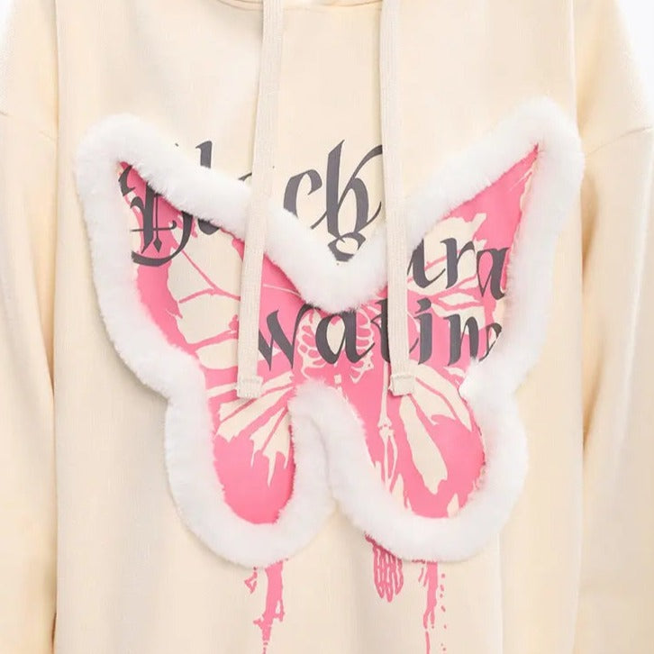 'Zeltus' Fluffy Butterfly Pattern Hoodie