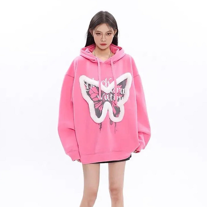 'Zeltus' Fluffy Butterfly Pattern Hoodie