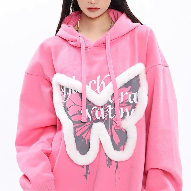 'Zeltus' Fluffy Butterfly Pattern Hoodie