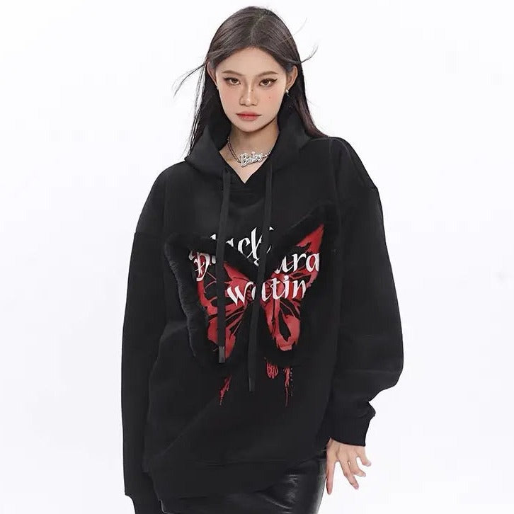 'Zeltus' Fluffy Butterfly Pattern Hoodie