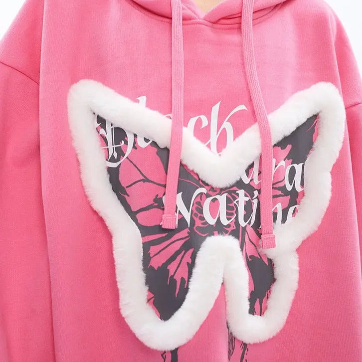 'Zeltus' Fluffy Butterfly Pattern Hoodie