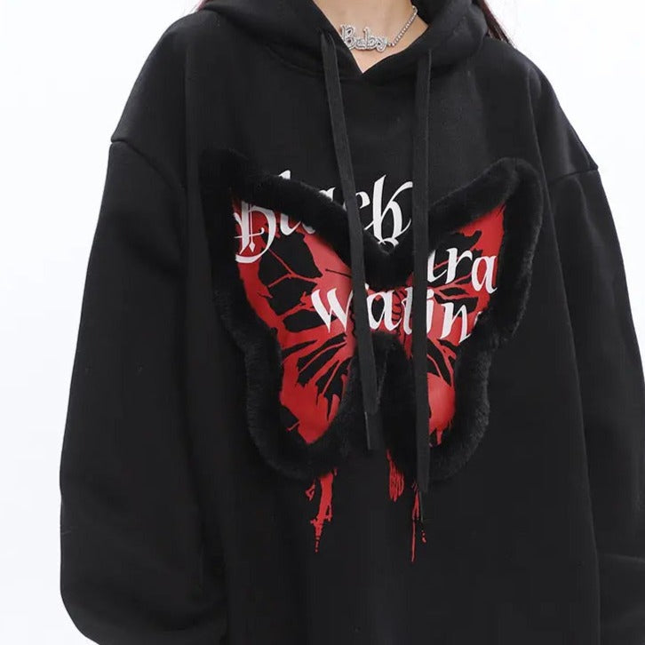 'Zeltus' Fluffy Butterfly Pattern Hoodie