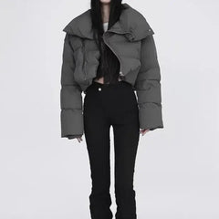 'Zero Degree' Grey Diagonal Collar Crop Puffer