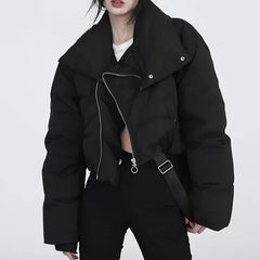 'Zero Degree' Grey Diagonal Collar Crop Puffer