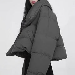 'Zero Degree' Grey Diagonal Collar Crop Puffer