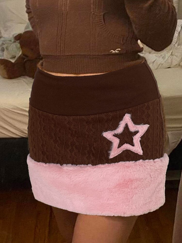 Aesthetic Star Print Knitted Mini Skirt