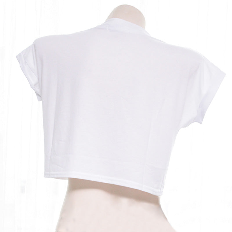 White Anime Kaomoji Crop Top