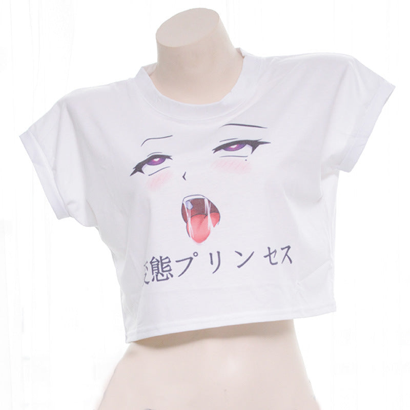 White Anime Kaomoji Crop Top