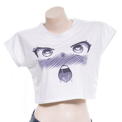 White Anime Kaomoji Crop Top