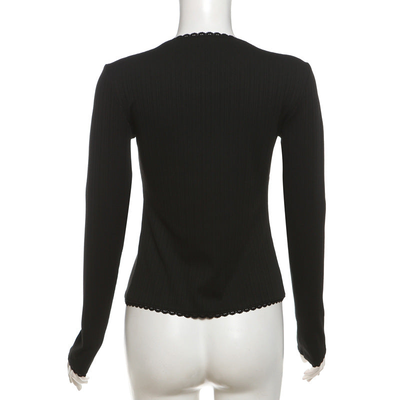 Slim Long Sleeve Tie Front Top