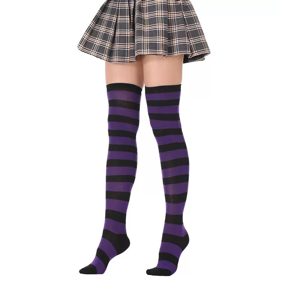 Black And Purple Thigh High Socks