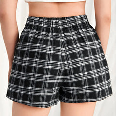 Elastic Waist Plaid Shorts