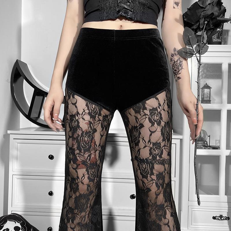 Black Gothic See Through Flare Pants