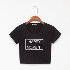 "Happy Moment" Solid Crop Tee