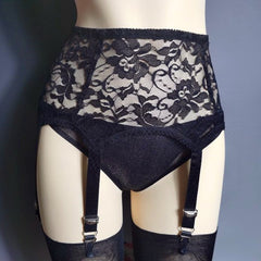 High Waist Floral Lace 6 Strap Garter Belt