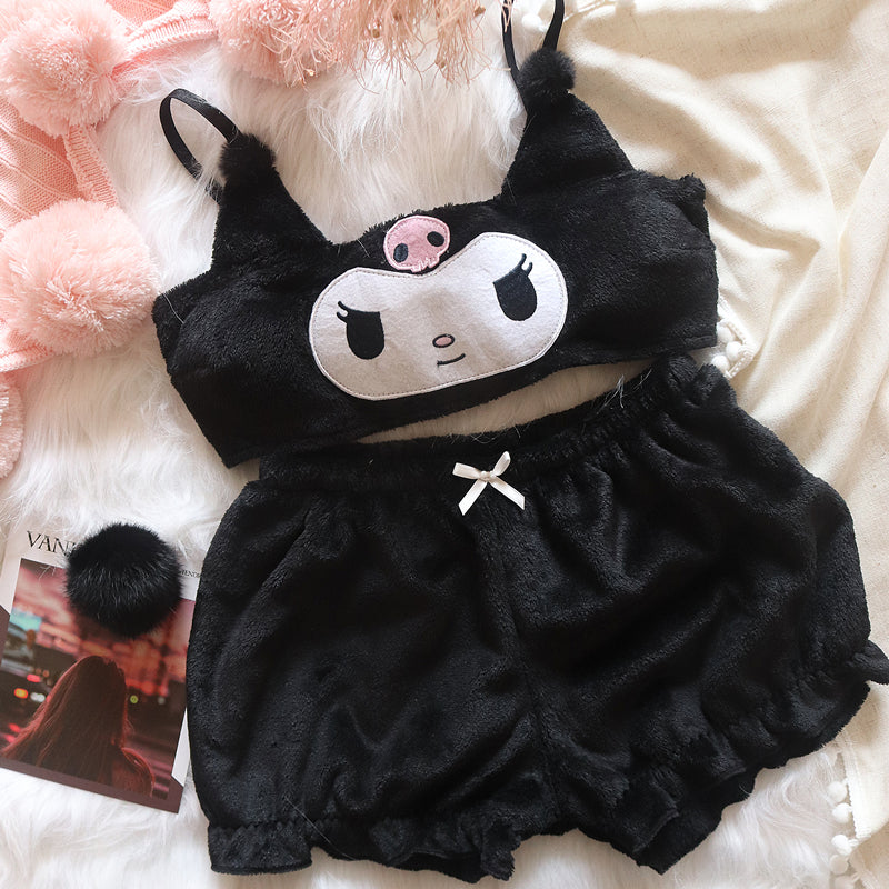 Kawaii Velvet Top and Shorts Lingerie Set