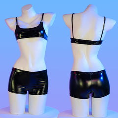 Black Latex Lingerie Short Set