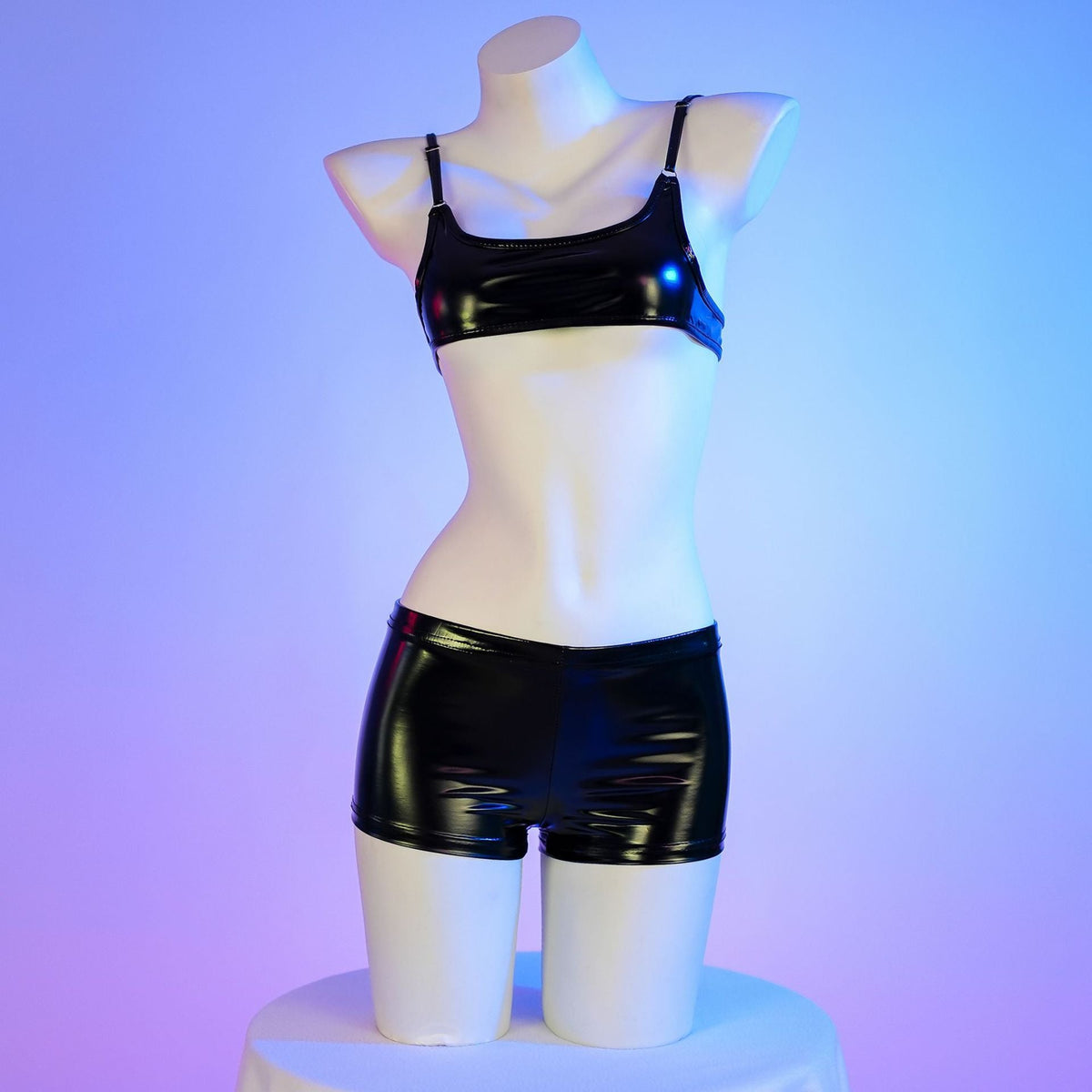 Black Latex Lingerie Short Set